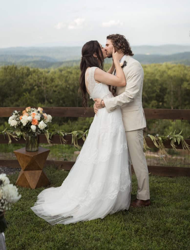 A couple kiss for the first time as newlyweds.